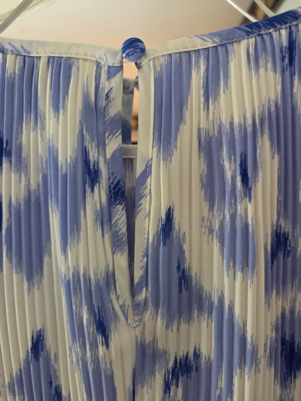 Nine West Blue and White Pleated Print Blouse - Picture 7 of 7